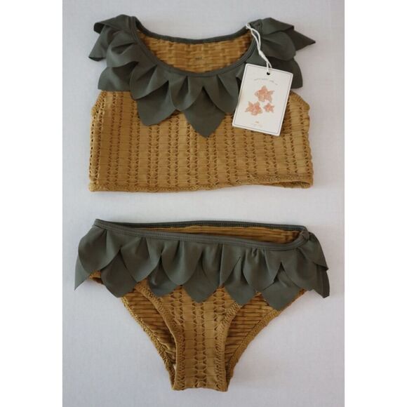 Konges Sløjd KS4050 Girl's Sz 5-6Y Bone Brown Pineapple 2-pc Bathing Suit - Picture 1 of 11